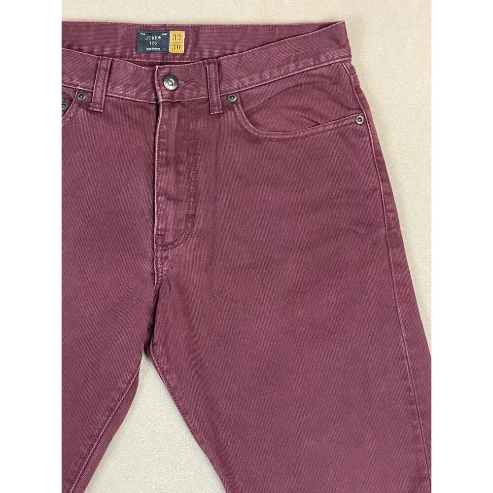 J Crew 770 Pants Mens 32x30 Burgundy Corduroy Straight Leg Mid Rise‎ Regular Fit